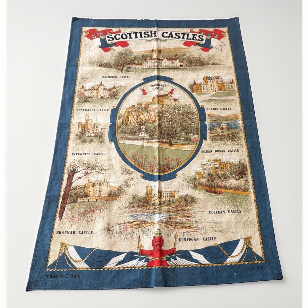 SCOTTISH CASTLES Kitchen Tea Towel SOUVENIR 100% COTTON Britain Balmoral Royal